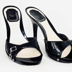Christian Dior Black patent leather sandals/heels— Authentic